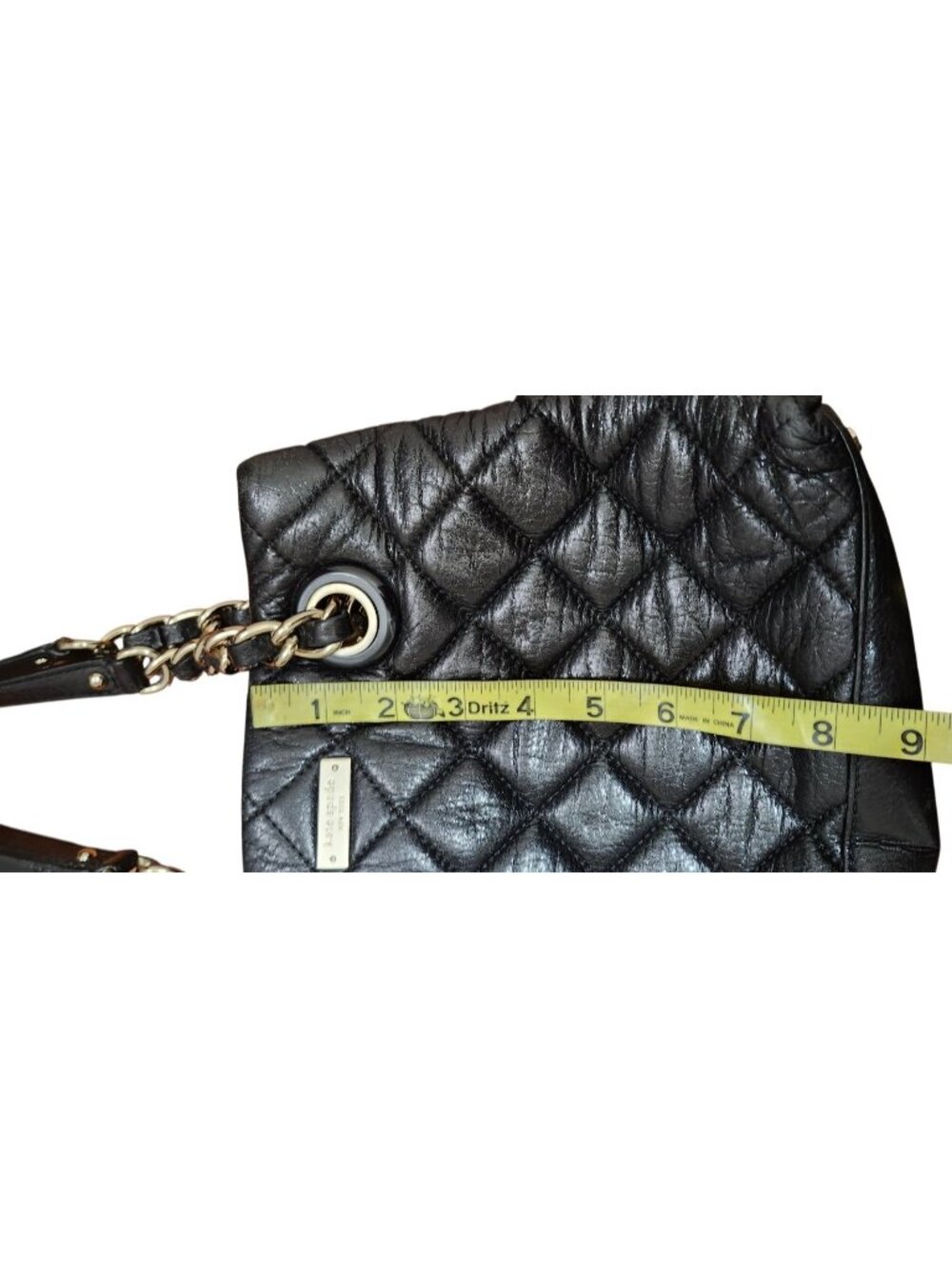 Kate Spade New York Black Quilted Leather Chain Shoulder Tote Bag Gold Tone - Picture 12 of 13